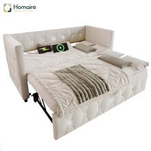 HOMAIRE Velvet Daybed with USB & Trundle Beige