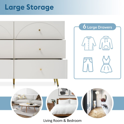 HOMAIRE Cream White Sideboard Cabinet 6 Drawers 2
