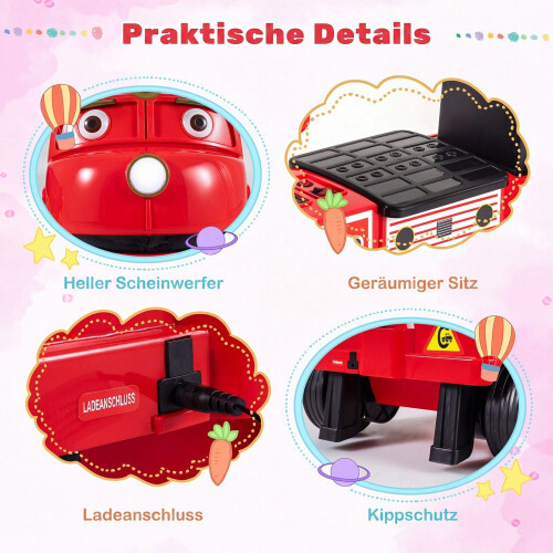 Children's 12V Electric Ride-On Car, Red, 2 Seats, Train Design 2
