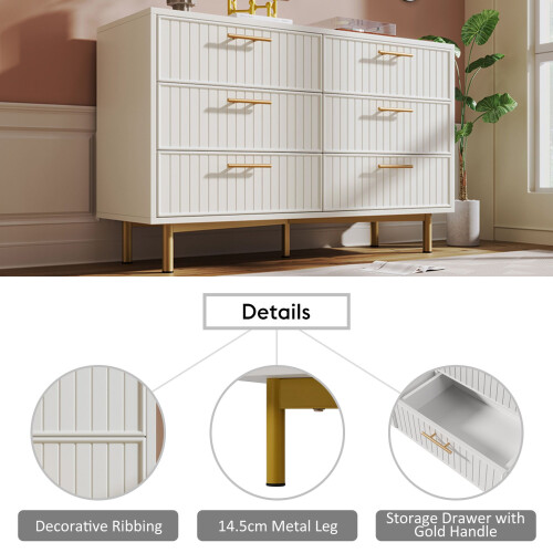HOMAIRE White Sideboard Cabinet 6 Drawers 2