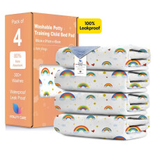 Vitality Care Waterproof Bed Wetting Mat for Kids with 5-Layer Protection Tuck-In Flaps, Machine Washable Potty Training Mattress Protector, Rainbow,