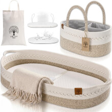 J&Joo Portable Changing Basket Includes Nappy Caddy - Breathable & Waterproof Covers, Baby Mat, Changing Table Topper, Nursery Decor Gift Baskets for