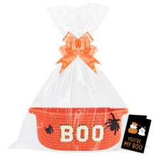 Lotvic Halloween Boo Gift Basket, Empty Hamper Basket with Cellophane Bags, Pull Bows and Greeting Card, Cotton Rope Boo Gift Baskets with Handles fo