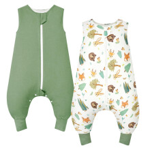 WYTbaby 2 Pack Sleeping Bag with Legs 1.0 Tog Toddler Wearable Blankets 100% Cotton Baby Sleep Sack for Boys and Girls, Forest Animals + Light Green