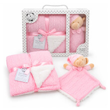 Baby Girl Gifts Newborn, Pink Baby Blanket 75 x 90cm and Bear Comforter Set