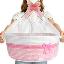 Lotvic 43x32x18cm Large Gift Basket, Empty Hamper Basket with Cellophane Bags and Pull Bows, Cotton Rope Gift Baskets with Handles, Hamper Baskets fo