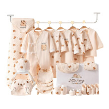 Little snugs 26 Piece Newborn Baby Gift Set – Unisex Baby Layette Clothing Set with Rompers, Bibs, Hat, Mittens, Booties & Baby Blanket (Beige 3-6)