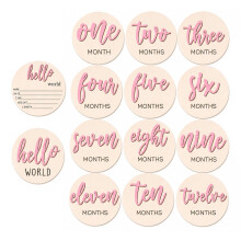 7 Pcs Baby Milestone Cards, Wooden Milestone Baby Cards, Double-Sided Wooden Monthly Newborn Welcome Signs, 10cm Round Month Baby Milestone Signs for