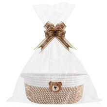 Lotvic Gift Basket, Empty Cartoon Hamper Basket with Cellophane Bags and Pull Bows, Cotton Rope Gift Baskets with Handles, Woven Hamper Baskets for B
