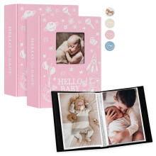 Lanpn Baby Photo Album 6x4 100 Pockets 2 Packs, Mini Linen DIY Window Photo Book Newborn Bebe Album Memory Book Sets, Holds Top Loader Pictures 10x15