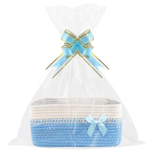 Lotvic Gift Basket with Handles, 32x22x15cm Rectangular Empty Gift Basket with Cellophane Bags and Pull Bows, Woven Gift Basket for Baby Shower, Wedd
