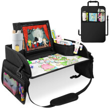 Adiwo Kids Travel Desk and Child Car Seat Protectors, Kids Travel Tray, Child Back Seat Cover, Oxford Fabric, Easy to Clean, Multifunctional Storage