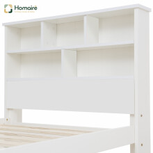HOMAIRE White Wooden Bed with Shelves 3FT