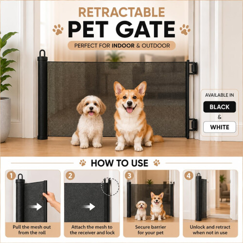 GrabCartify Retractable Stair Gate, Foldable Pet Gate for Doorways/Hallways 2