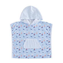 Geagodelia Hooded Swimming Poncho Towels for Kids Toddler Baby Boys Sailboat Pattern Terry Towelling Soft Changing Robe Towel Beach Cover Up (Blue, 3