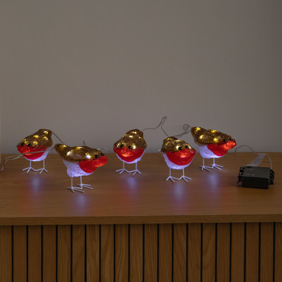 B&Q - Set Of 5 Battery Powered Light Up Acrylic Christmas Robins With White Leds - Image 3