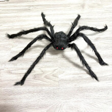 Halloween Giant Spider Web Decoration Set with 50 Inch Hairy Black Spider, Red Eyes, Outdoor Garden Haunted House Party Props and Mini Spiders