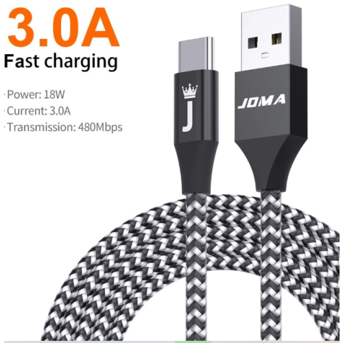 USB A to Type C 6A 100W Cable 1M Black White 1