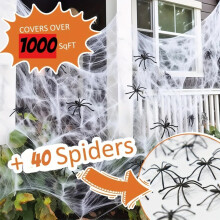 Halloween Spider Web Decorations with 20, 40 or 100 Fake Spiders, Super Stretchy White Cobweb for Indoor Outdoor Haunted House Garden Party Supplies