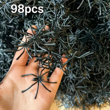 98 Pcs Halloween Black Paper Bats Decorations for Outdoor Garden, Spider Web Display, Haunted House, Window, Wall and Spooky Party Decor