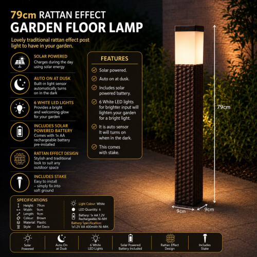 Spot On Dealz Solar Power Rattan Effect Post Light Path/Walkway Outdoor Lamp LED G-0264 1