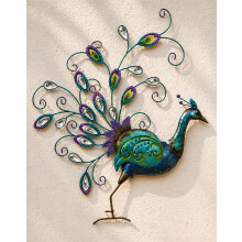 Hand-finished Diamante Peacock Wall Art With Detail Jewels G-0113