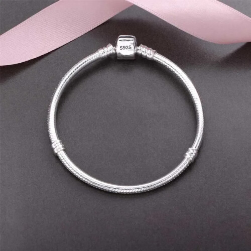 (Charm Chain, 18cm) 925 Sterling Silver Charm Soft Smooth Snake Bone Bracelets 1