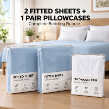 (Small Double, Light Blue) 2 Pack Fitted Sheets with 2 Pillowcases – Plain Dyed Deep Fitted Bed Sheets – Soft Microfiber Bedding Set 25cm