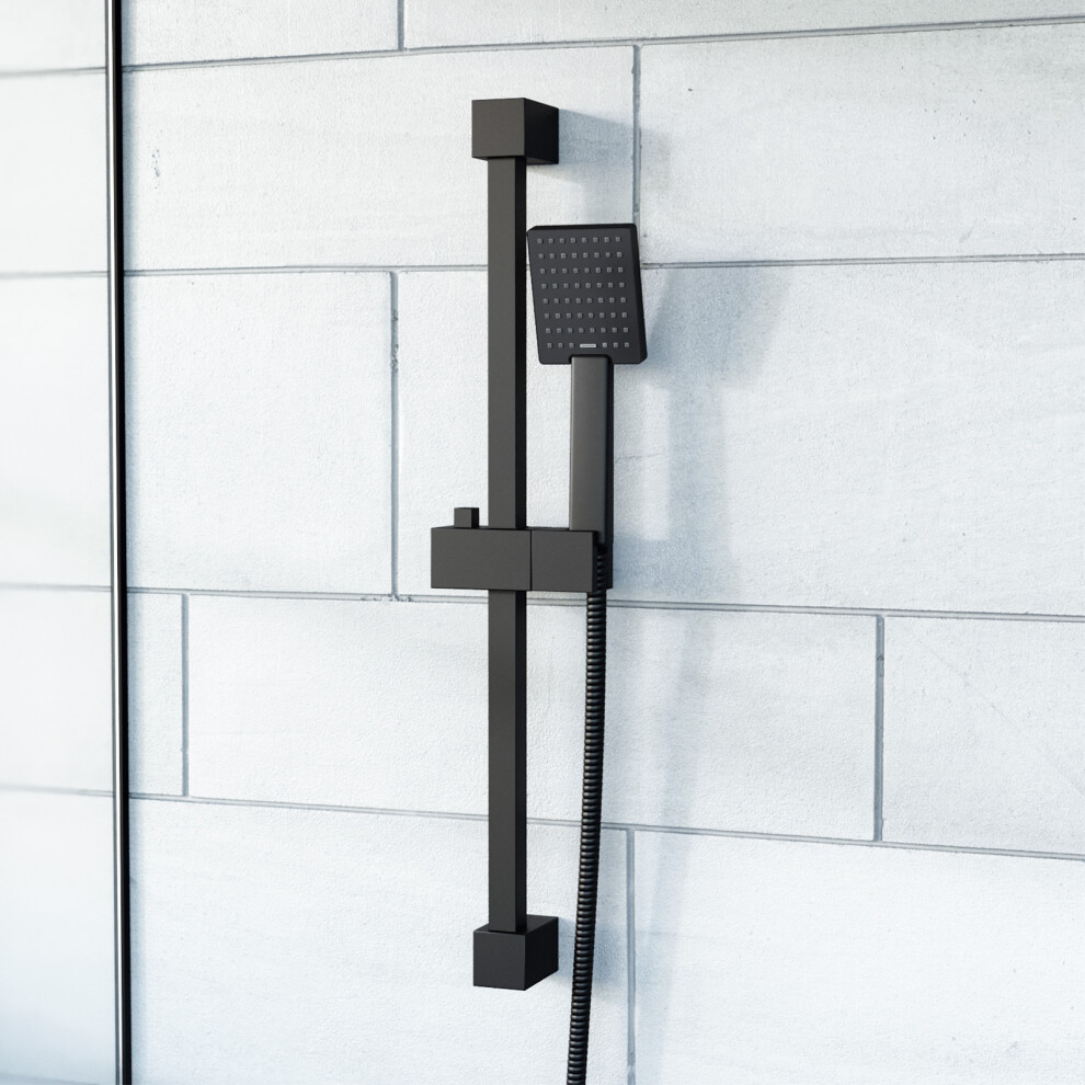 Nes Home Unisex Black Matte Square Shower Handset & Hose With Slider Riser Rail Bracket - Image 2