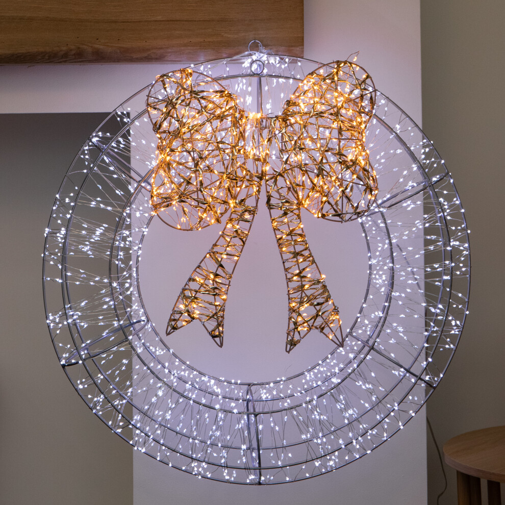Three Kings 60Cm Galaxy Light Up Christmas Wreath With Bow & Cool White 2000 Leds
