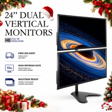 Dell Full HD Dual Vertical Monitors 2 x 24" 1920x1080 HDMI Display Port - Refurbished