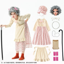 (pink, 140cm) Halloween Kids Grandma Costume 100th Day of School Granny Dress Up Set Cosplay Old Lady Floral Dress