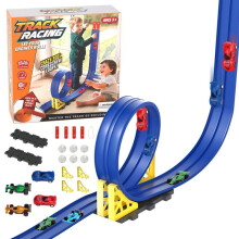 (red) Kids DIY Assembly Race Track Toy, Inertia Gliding Rail Car, Cool Building Set for Boys-5m