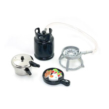 Miniature Gas Stove Dollhouse Accessory with Fried Egg & Meat - 1:12 Scale Pretend Play Kitchen Toy