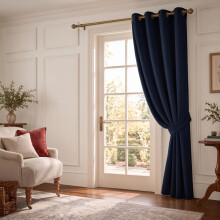 (Navy, 66x84 Inches (Single Panel Door)) Curtains Blackout Eyelet Ringtop Ready made Drapes with tiebacks