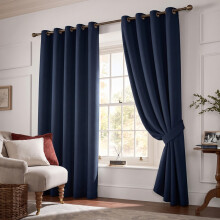 (Navy, 90x72 Inches (Wide Window Pair)) Curtains Blackout Eyelet Ringtop Ready made Drapes with tiebacks