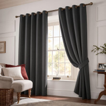 (Dark Grey, 46x72 Inches (Standard Window Pair)) Curtains Blackout Eyelet Ringtop Ready made Drapes with tiebacks