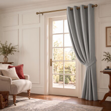 (Light Grey, 66x84 Inches (Single Panel Door)) Curtains Blackout Eyelet Ringtop Ready made Drapes with tiebacks