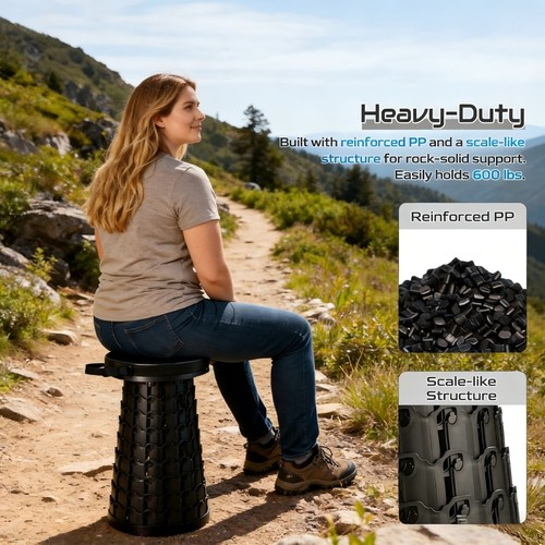 Folding Stool Portable Telescoping Seat Camping Retractable Outdoor Adjustable!! 1
