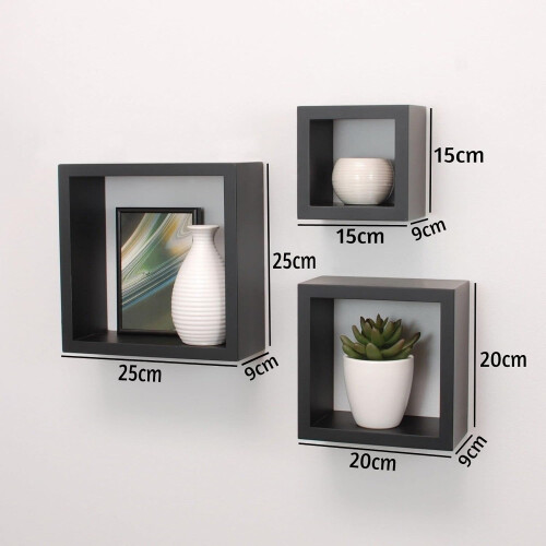 Spot On Dealz Grey Cube Shelves Set of 3 Wall Hanging - G-0018 2