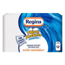 Regina Thirst Pockets Kitchen Roll Super Absorbent 2 Ply 4 Packs of 3 Rolls