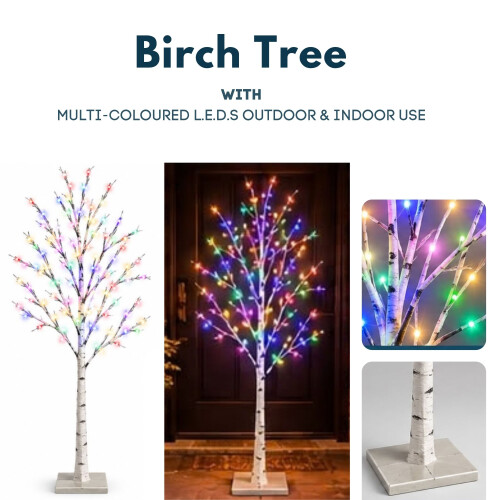 1.8m LED Birch Tree 80 Multi Coloured Lights Indoor Outdoor 1