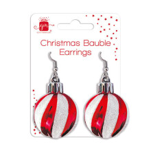 Candy Stripe Bauble Earrings Christmas Fancy Dress Accessory