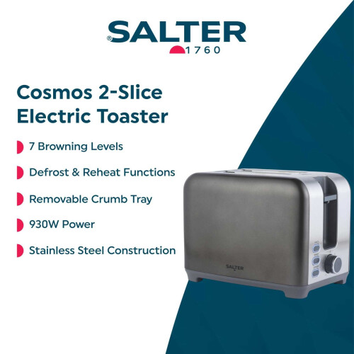 Salter Salter Cosmos Toaster 2 Slice Defrost, reheat & Cancel Function Easy Clean 870 W 1