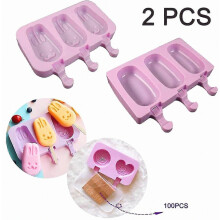Lot de 2 moules à glaçons en silicone avec couvercle et 100 bâtonnets de glace en bois