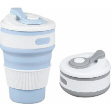 Opvouwbare koffiebeker (2 stuks, 350 ml per stuk) - Herbruikbare opvouwbare siliconen beker voor kamperen en reizen - Grijs/blauw