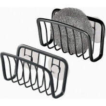 Lot de 2 porte-éponges à ventouses, petit organisateur d'évier en métal pour éponge et grattoir à casseroles, accessoire de cuisine pratique.