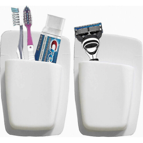 2 Pcs Silicone Toothbrush Holder Razor Holder Bathroom Organizer Wall Mounted ( White)