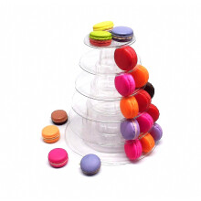 6-laags hoogwaardige macaron displaytoren van PVC, geschikt voor fondanttaarten en als decoratiehulpmiddel voor bruidstaarten.