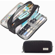 Large Capacity Pencil Case 3 Compartment Pouch Pen Bag For School Teen Girl Boy Men Women (Black)